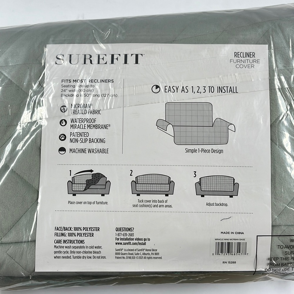 SUREFIT recliner cover. Color Sage Limit 1 per bundle due to weight. - Picture 3 of 4